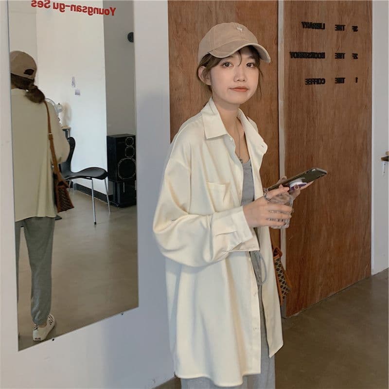 셔츠 여성 코트 봄 가을 디자인 센스 작은 대중 외부 가져 가라. 오픈 가디건 Chic 이른 가을 긴팔 맨위 상세 이미지 3