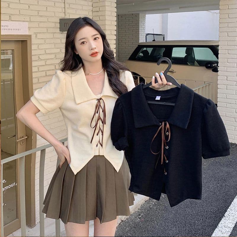 POLO 칼라 셔츠 티셔츠 디자인 센스 반팔 셔츠 여름 거품 소매 Chic 쇼트 스타일 맨위 여성