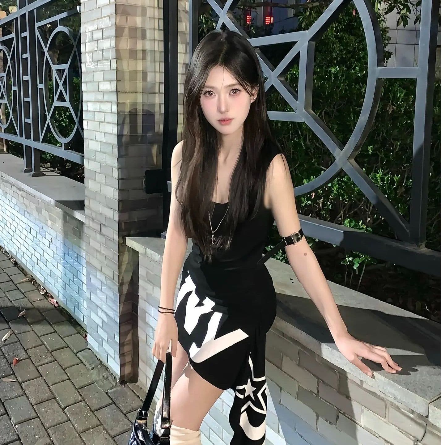 블루 자매 shop 아메리칸 알파벳 프린트 핫걸 조끼 스커트 여름 레트로 몸매 가꾸기 타이트 스커트 불규칙 리본 치마 상세 이미지 4