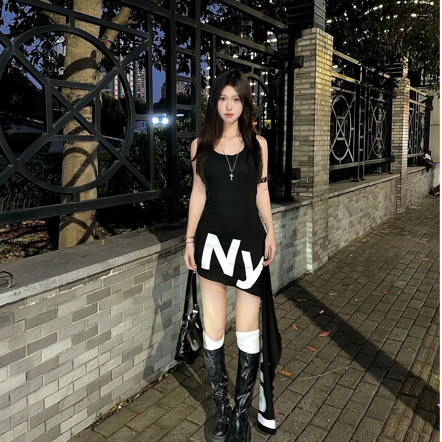 블루 자매 shop 아메리칸 알파벳 프린트 핫걸 조끼 스커트 여름 레트로 몸매 가꾸기 타이트 스커트 불규칙 리본 치마 상세 이미지 5