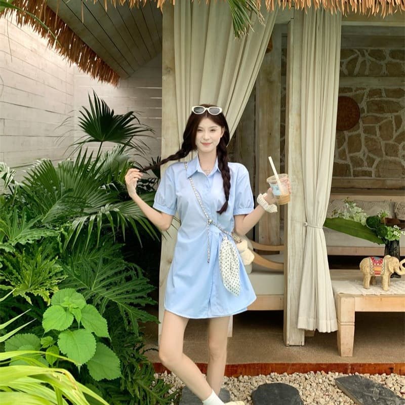 2026 여름 새로운 한 부서 패션 품격 poio 칼라 반팔 드레스 하이웨이스트 캐주얼 반바지 패션 세트 이미지 5