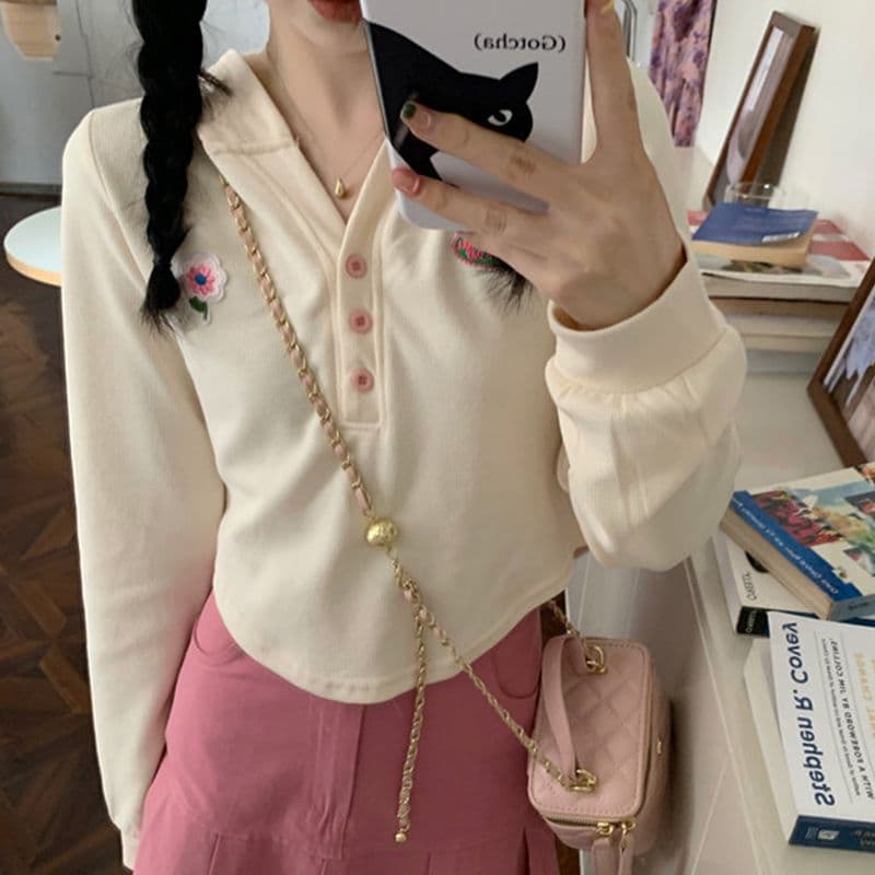 경관 그림 정가 후드 자수 짧은 여성 코트 다용도 몸매 가꾸기 슬림해 보이는 달콤함 디자인 센스 Chic 맨위 후드티 상세 이미지 4