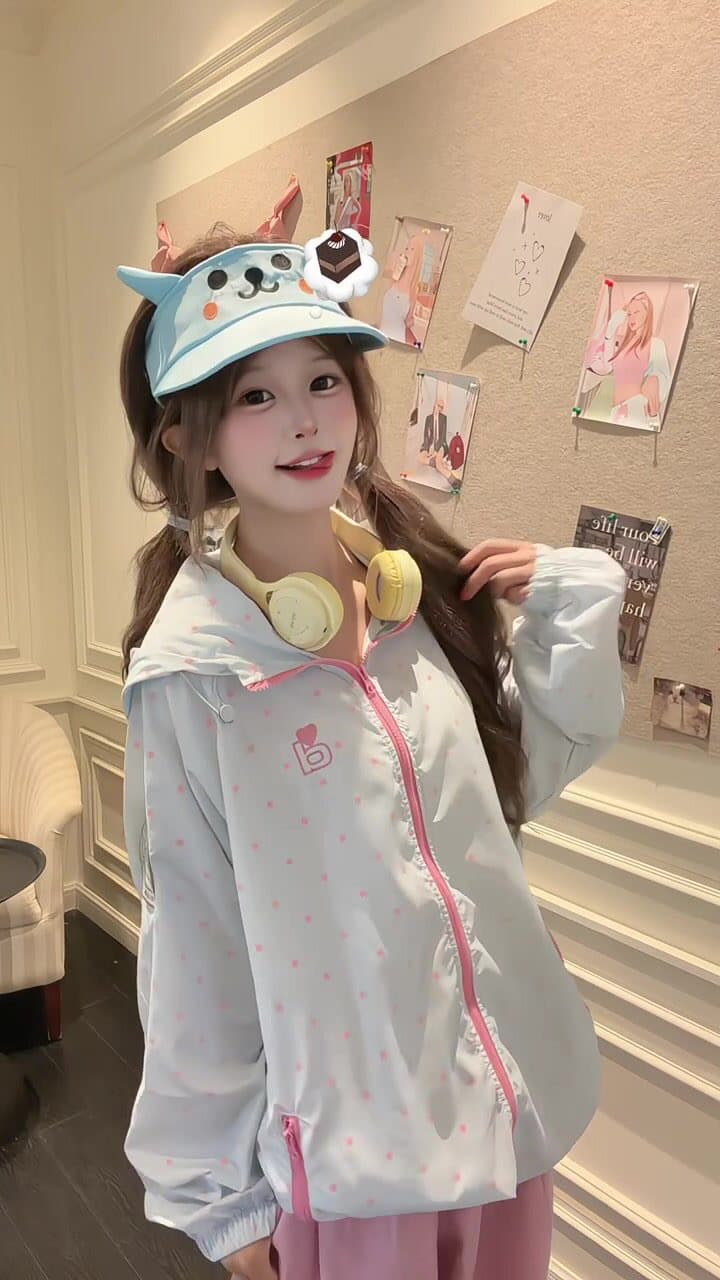 자외선 차단 외투 도트 무늬 후드 귀여운 자외선 차단 의류 여성 여름 새로운 느긋한 바람 별 바깥 쪽 선 얇은 스타일 상세 이미지 1