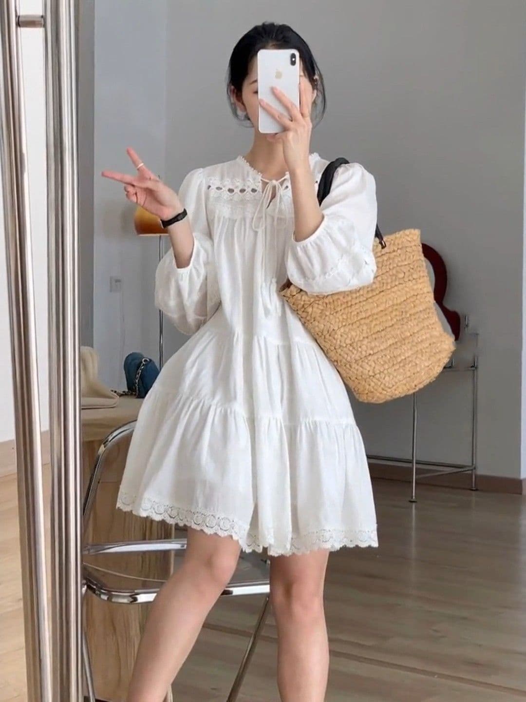 화이트 레이스 조각 휴가 여성 드레스 여름 새로운 운남 신강 초원 여행 사진 찍기 착용 가져 가라. 치마 이미지 3