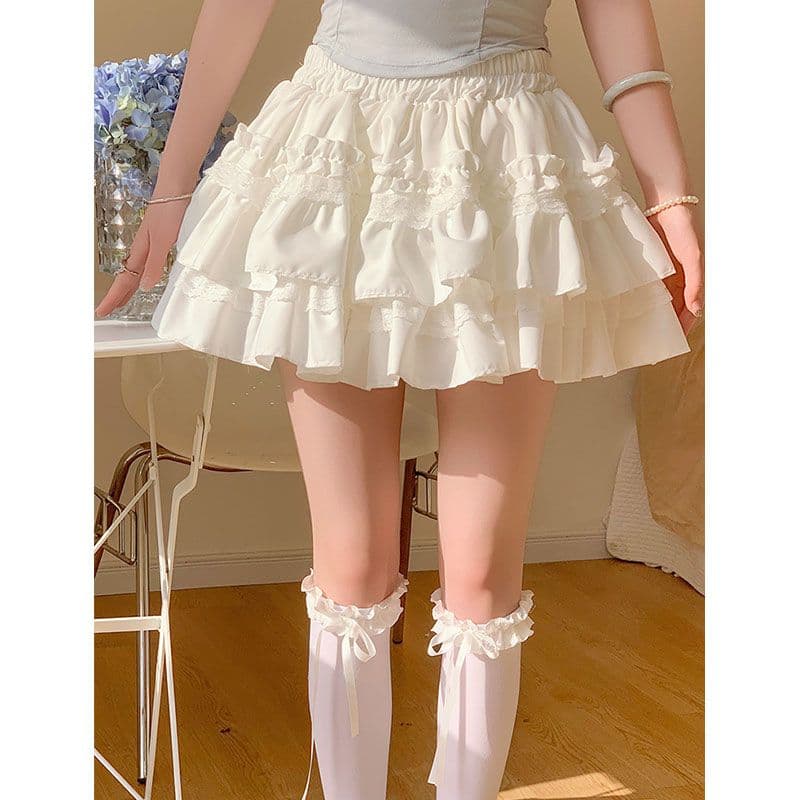 광저우 원단 화이트 레이스 케이크 퍼프 스커트 여성 달콤함 반신 스커트 발레 바람 미니 스커트 이미지 2