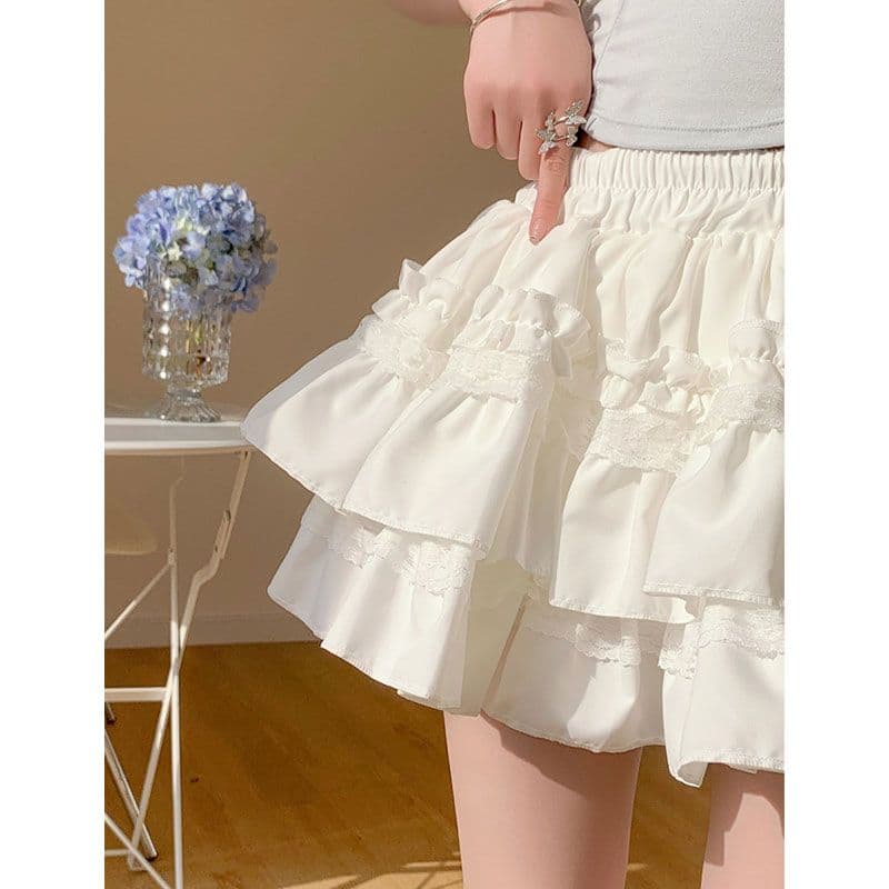 광저우 원단 화이트 레이스 케이크 퍼프 스커트 여성 달콤함 반신 스커트 발레 바람 미니 스커트 상세 이미지 4