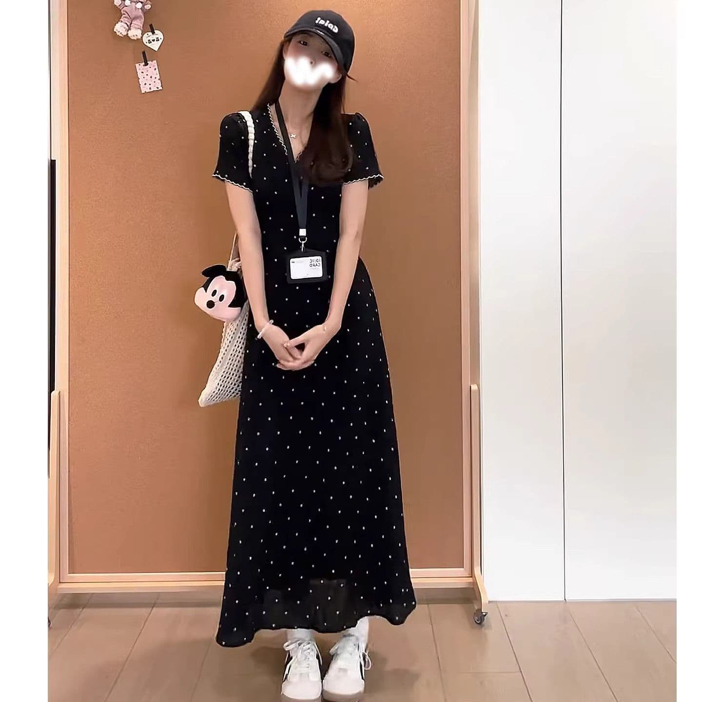 빅 사이즈 지방 mm 프랑스식 그는 벤 바람 패션 검정색 V넥 여성 드레스 여름 허리 수축 슬림해 보이는 품격 길다 치마 상세 이미지 2