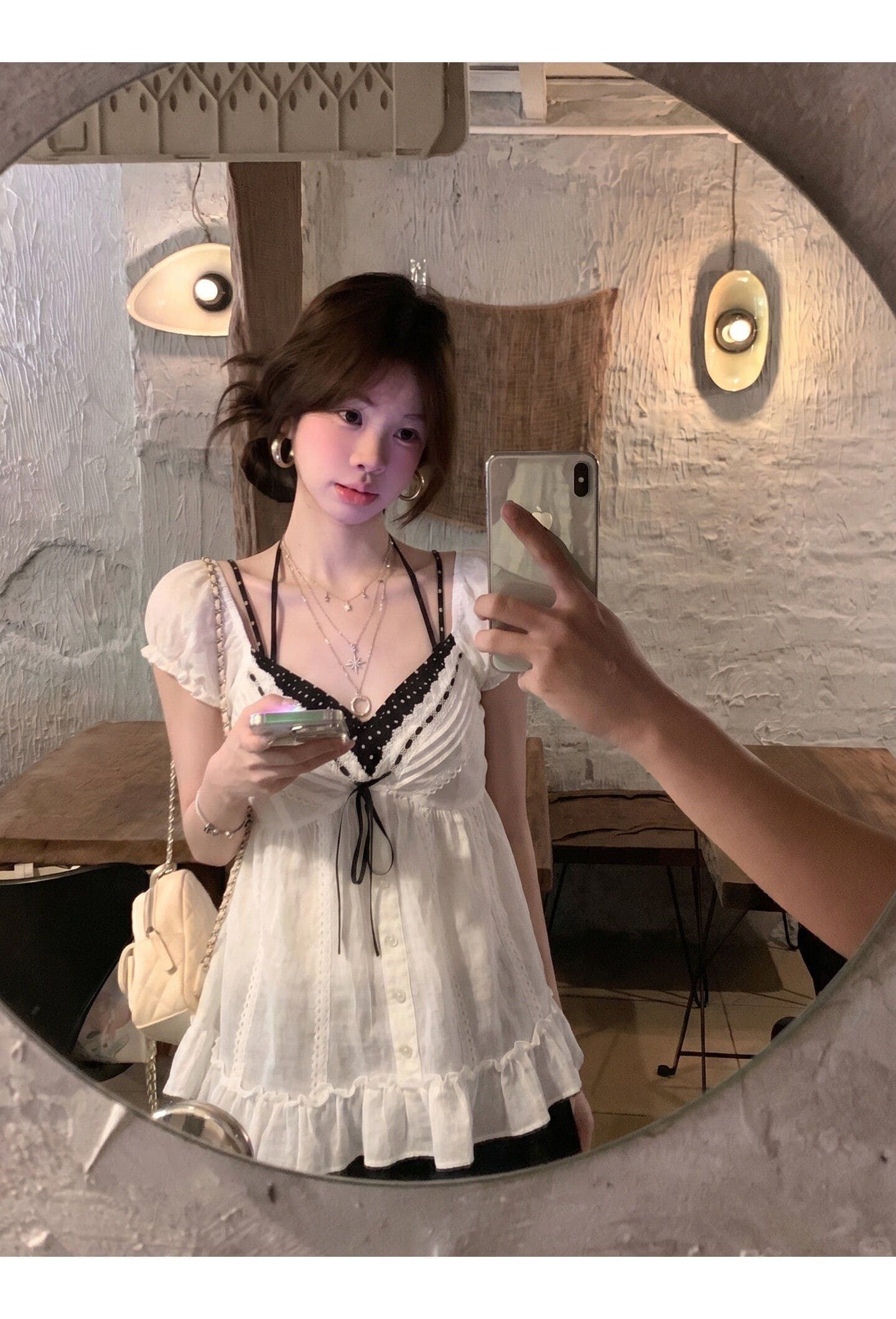 s-2xl 레이스 나비 매듭 반팔 인형 여성 셔츠 여름 슬립 스택 착용 아름다운 페이크 레이어드 맨위 상세 이미지 2
