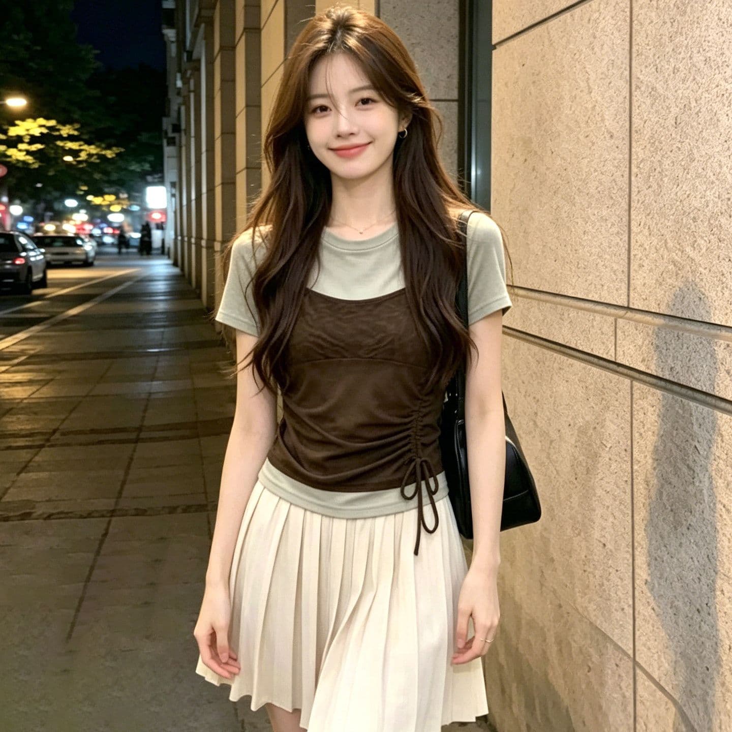 차가운 실크 차가운 면 리브 한 부서 페이크 레이어드 반팔 티셔츠 여성 의류 26 여름 새로운 허리 수축 배색 패치워크 맨위 상세 이미지 2