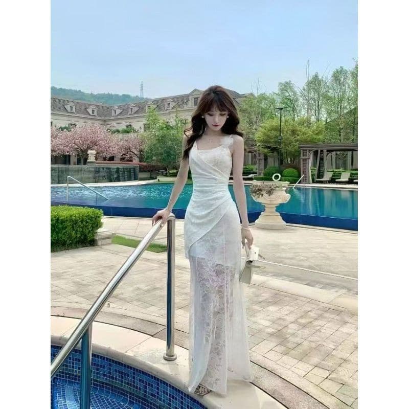프랑스식 화이트 레이스 슬립 드레스 아이들 여름 2026 새로운 휴가 바람 품격 자이언트 잘 생긴 길다 치마