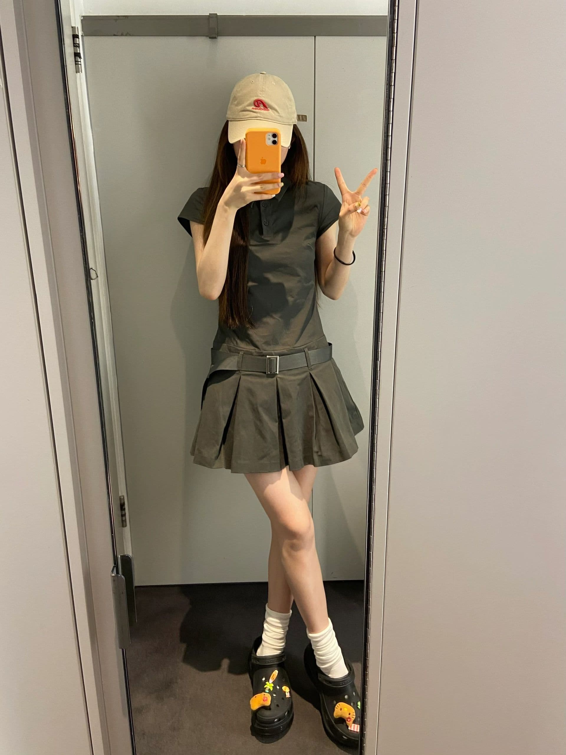 아메리칸 소금 부서 워크웨어 바람 polo 폴로 칼라 셔츠 드레스 여름 새로운 회색 플리츠 미니 스커트 작은 아이들 이미지 2