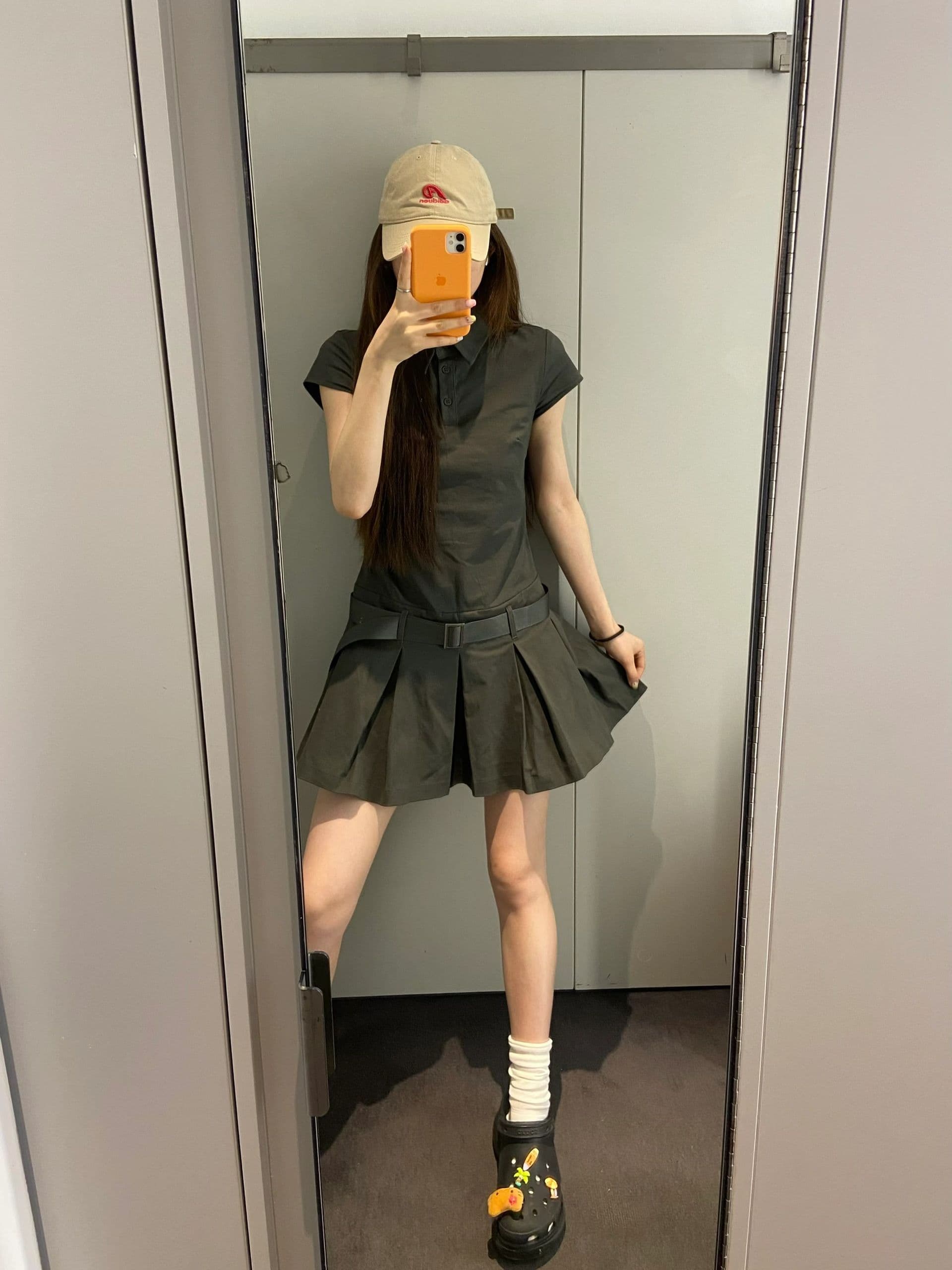 아메리칸 소금 부서 워크웨어 바람 polo 폴로 칼라 셔츠 드레스 여름 새로운 회색 플리츠 미니 스커트 작은 아이들 상세 이미지 7