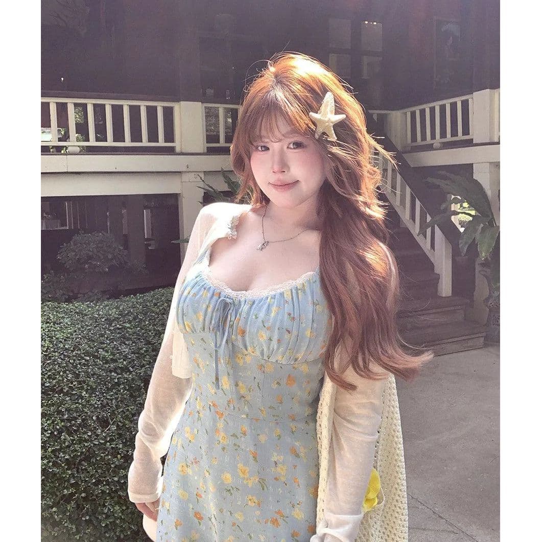 부드러운 부서 빅 사이즈 여성 의류 레이스 꽃무늬 여성 드레스 여름 달콤함 품격 몸매 가꾸기 슬림해 보이는 슬립 치마