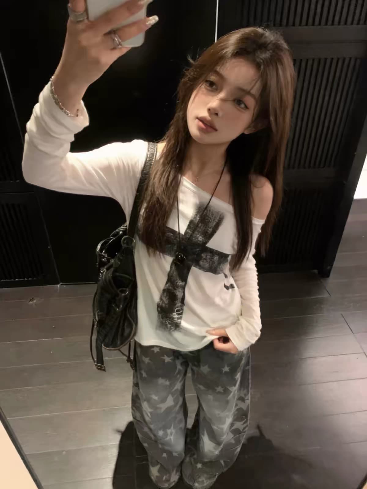 라이 경기 서울 눈꽃 면 광저우 원단 반팔 티셔츠 여성 이미지 3