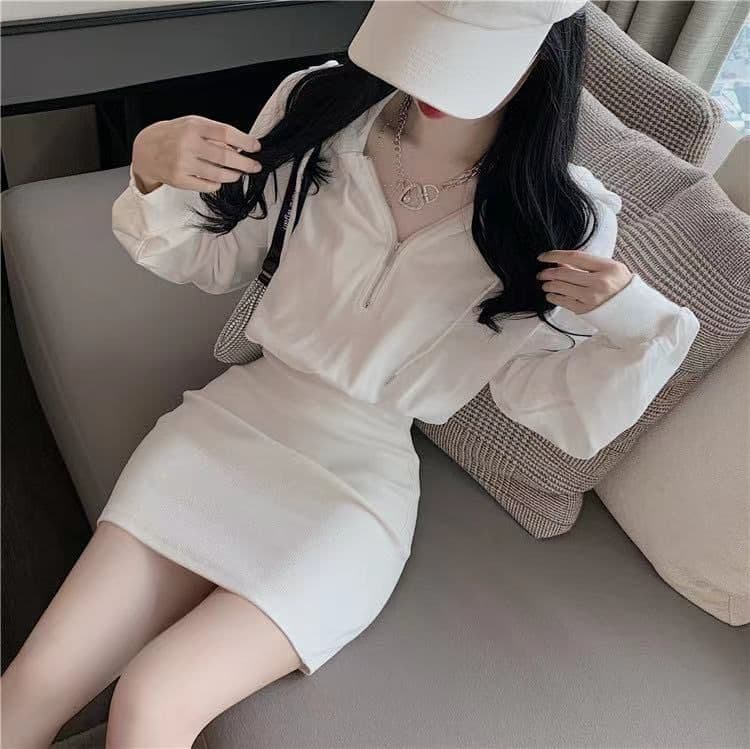 프랑스식 후드 캐주얼 후드티 여성 드레스 2026 가을 새로운 허리 수축 품격 슬림해 보이는 만나는 타이트 스커트 치마 상세 이미지 3
