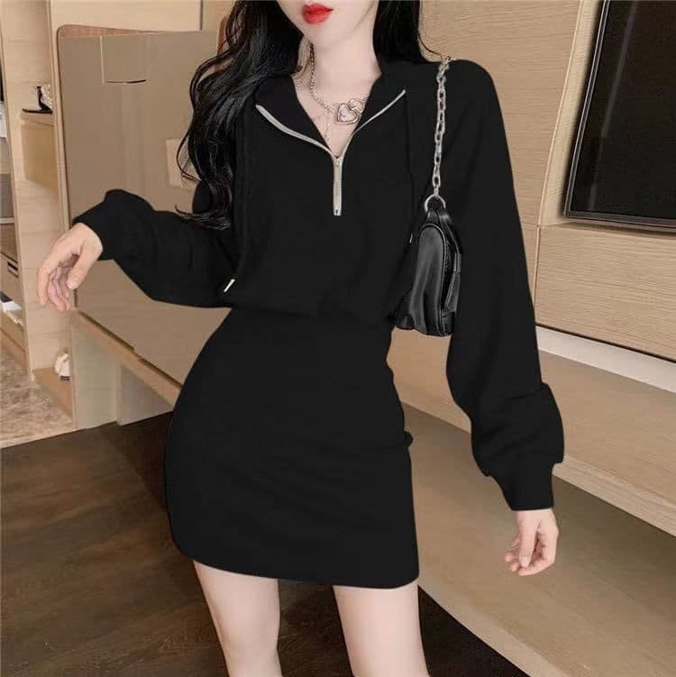 프랑스식 후드 캐주얼 후드티 여성 드레스 2026 가을 새로운 허리 수축 품격 슬림해 보이는 만나는 타이트 스커트 치마 상세 이미지 11