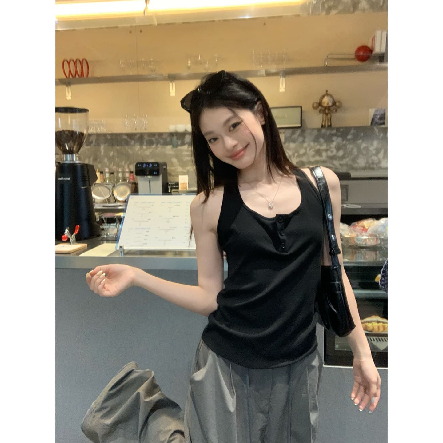 아메리칸 높음 거리 더러운 염색 십자가 알파벳 프린트 넓은 다리 모통이 칼 웨이 바지 여성 재즈 댄스 도루 센스 캐주얼 바지 트렌디 상세 이미지 4