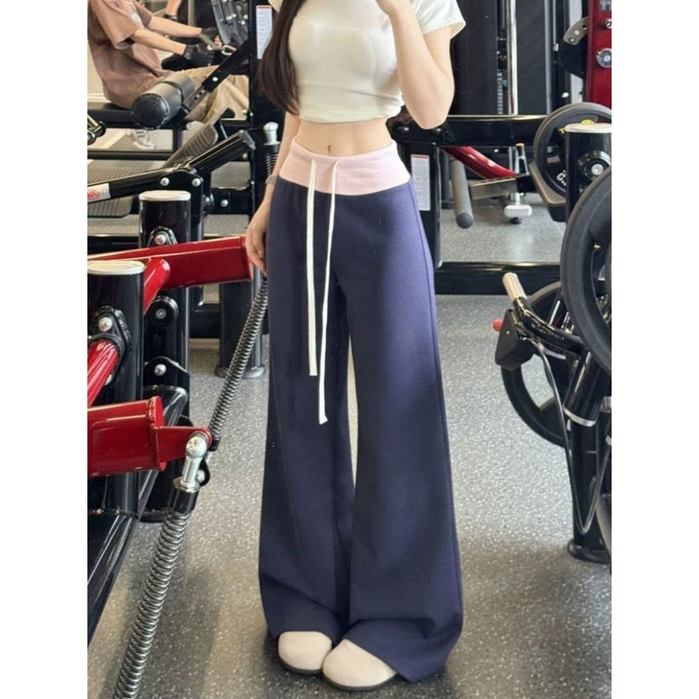 광저우 원본 남자 바 면 여름 새로운 한 부서 느긋한 배색 패치워크 허리 와이드 레깅스 바지 상세 이미지 3