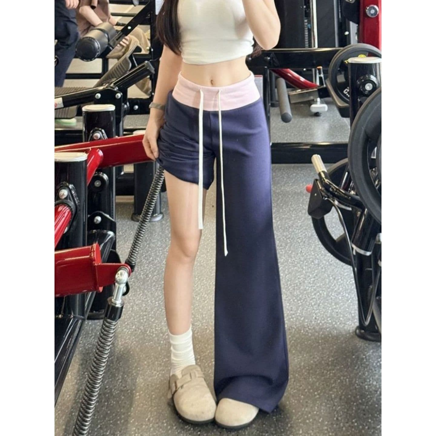 광저우 원본 남자 바 면 여름 새로운 한 부서 느긋한 배색 패치워크 허리 와이드 레깅스 바지 상세 이미지 4