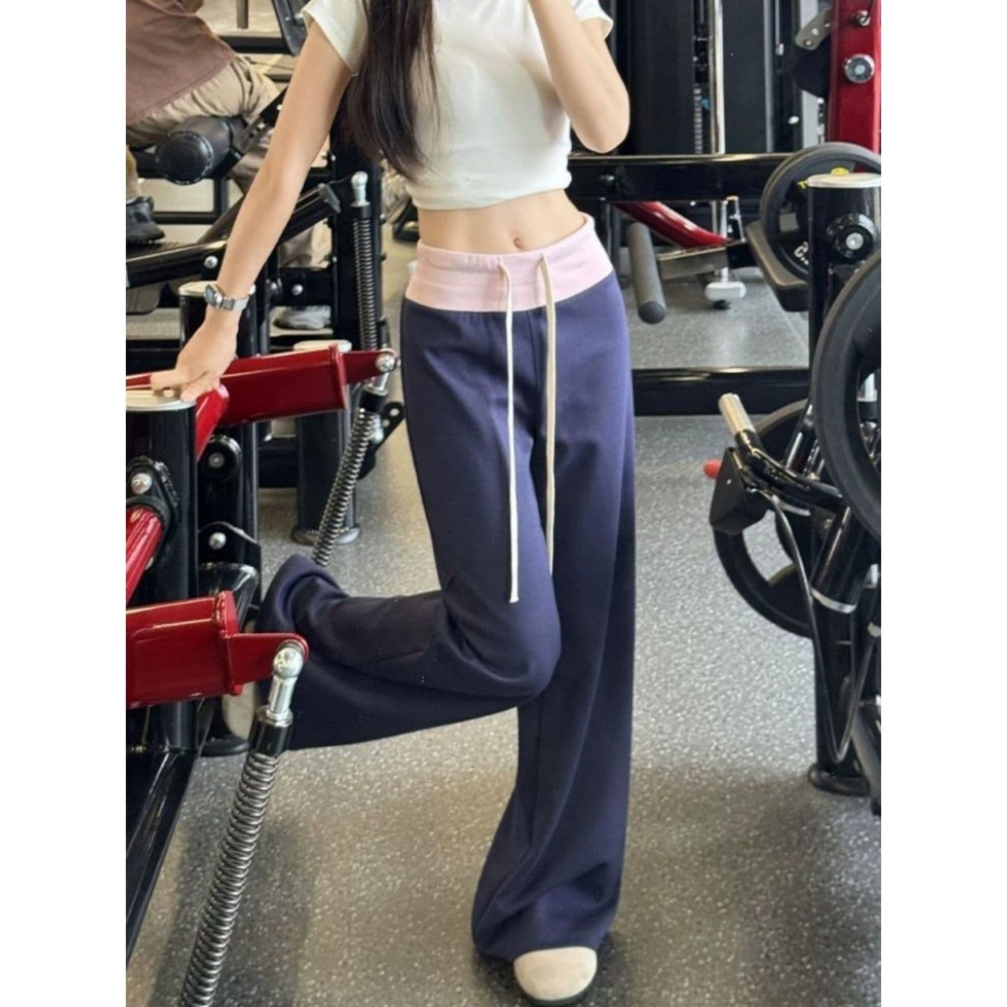 광저우 원본 남자 바 면 여름 새로운 한 부서 느긋한 배색 패치워크 허리 와이드 레깅스 바지 상세 이미지 5
