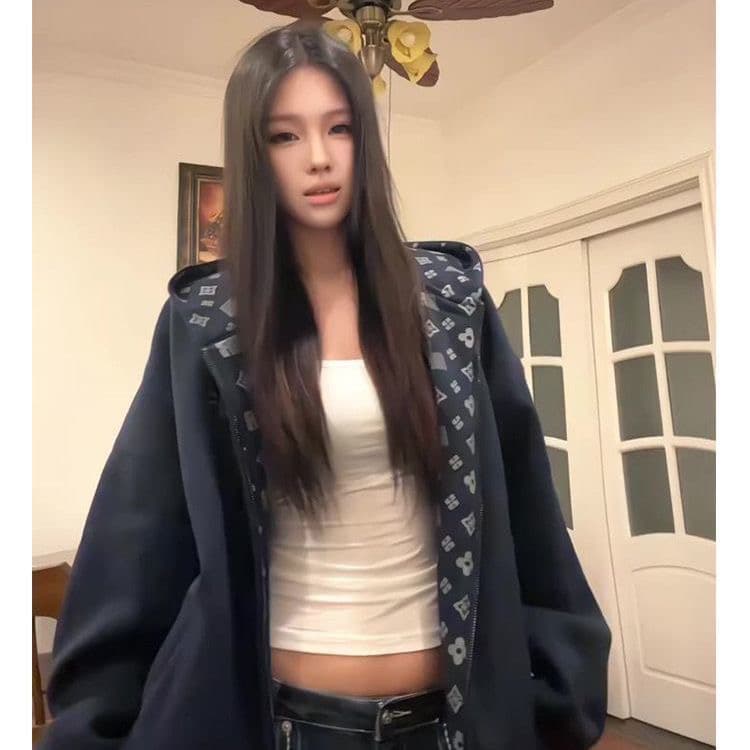 얇은 스타일 털이 있는 인사이드 펌프 원본 천 프린트 원본 솜씨 순수한 Mianhua 면 복합 긴팔 후드티 여성 코트 상세 이미지 2