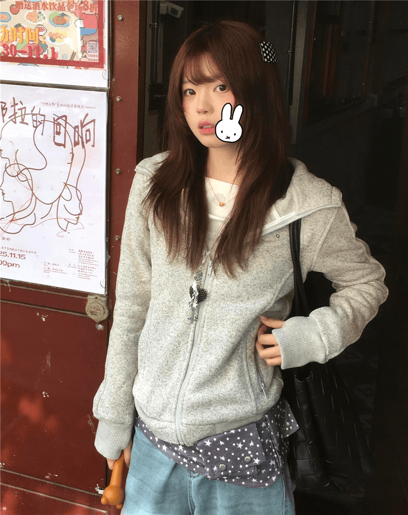 순수한 Mianhua 면 가을 겨울 오픈 가디건 몸매 가꾸기 쇼트 스타일 재킷 맨위 털이 있고 두꺼운 후드 티 스웨터 여성 상세 이미지 3