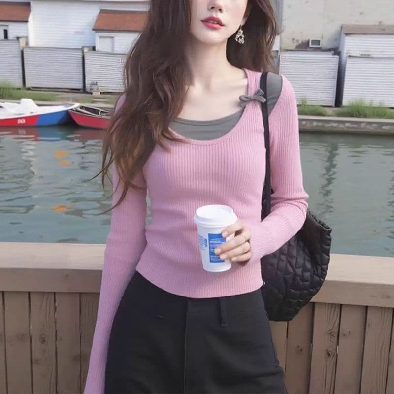유럽 상품 패션 레트로 알파벳 프린트 없음 모자 라운드 넥 후드티 여성 가을 느긋한 바람 루즈핏 다용도 긴팔 맨위 상세 이미지 1
