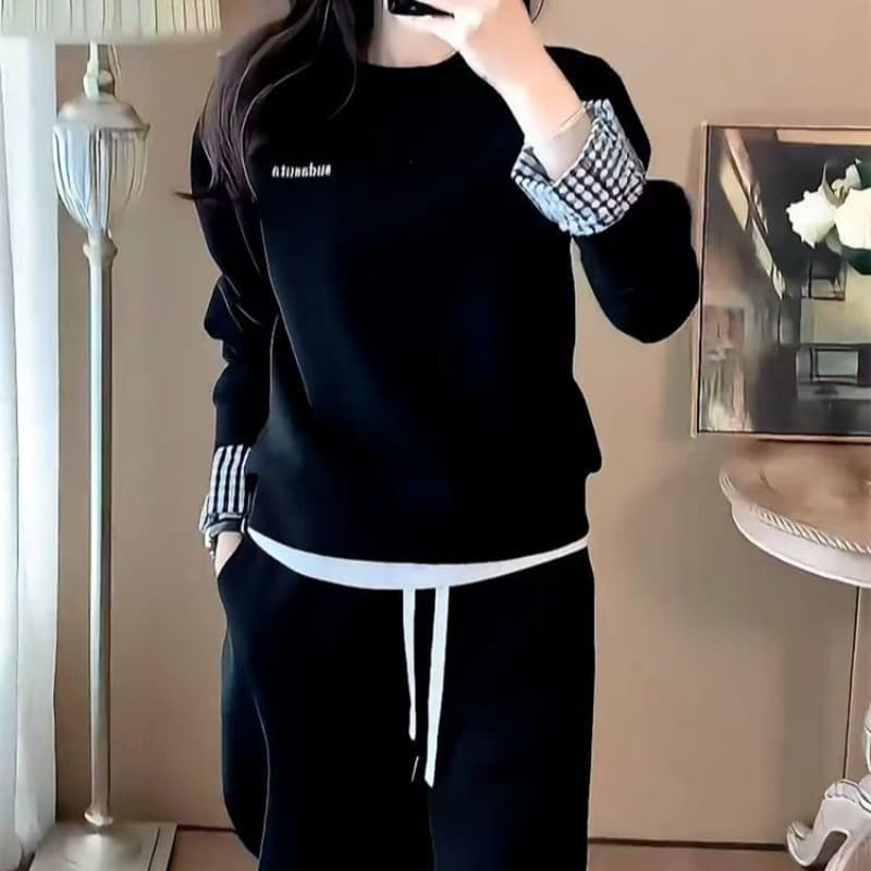 유럽 상품 패션 레트로 알파벳 프린트 없음 모자 라운드 넥 후드티 여성 가을 느긋한 바람 루즈핏 다용도 긴팔 맨위 이미지 4