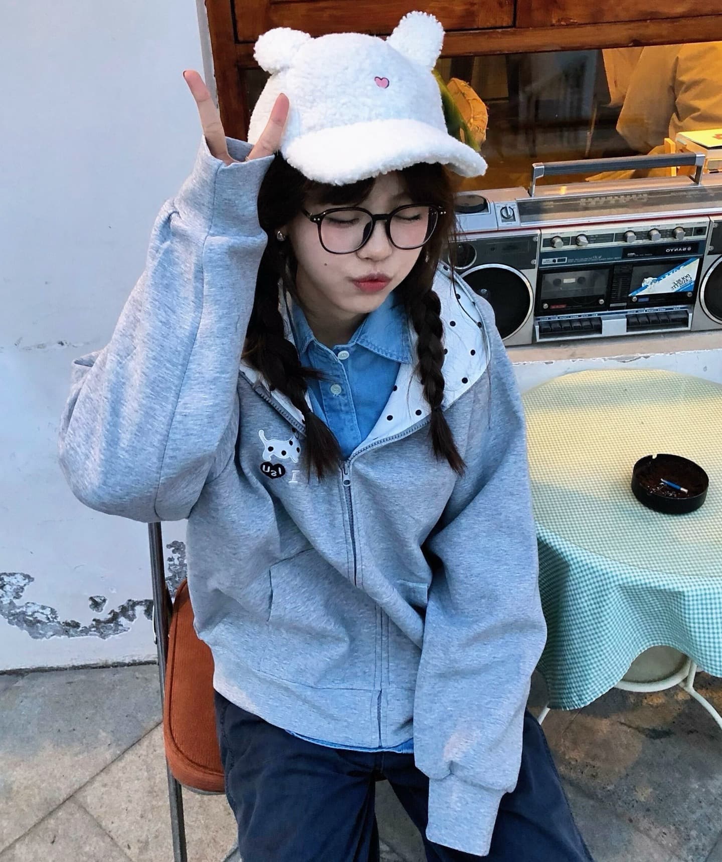 얇은 스타일 자수 순수한 Mianhua 면 복합 한국 스타일 새로운 긴팔 다용도 후드티 여성 상세 이미지 3