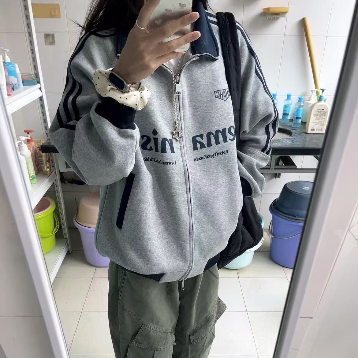얇은 스타일 털이 있는 이후 패키지 기사 프린트 순수한 Mianhua 면 복합 한국 스타일 새로운 긴팔 후드티 여성