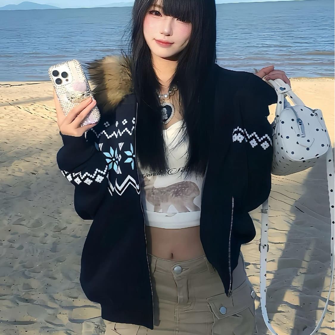 원본 모피 칼라 탈착식 순수한 Mianhua 면 털이 있고 두꺼운 2026 모피 칼라 후드 티 스웨터 여성 재킷 이미지 5