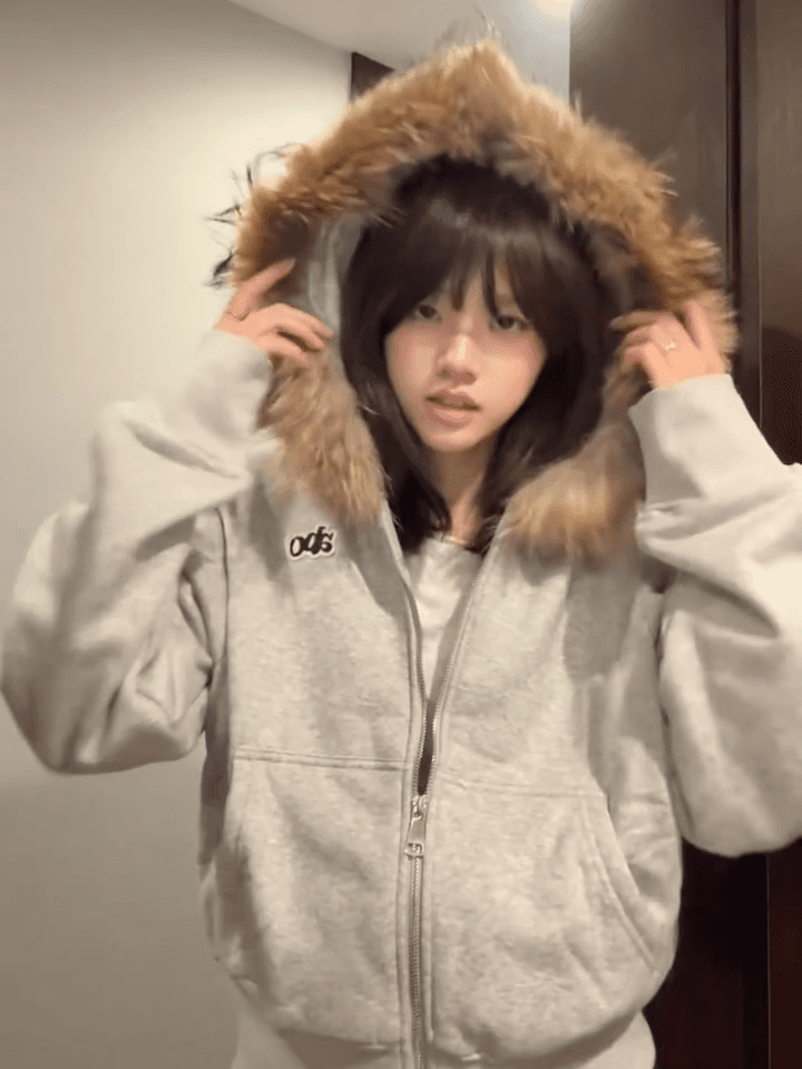 순수한 Mianhua 면 모피 칼라 탈착식 모피 칼라 회색 후드 티 스웨터 여성 털이 있고 두꺼운 재킷 2026 이미지 2