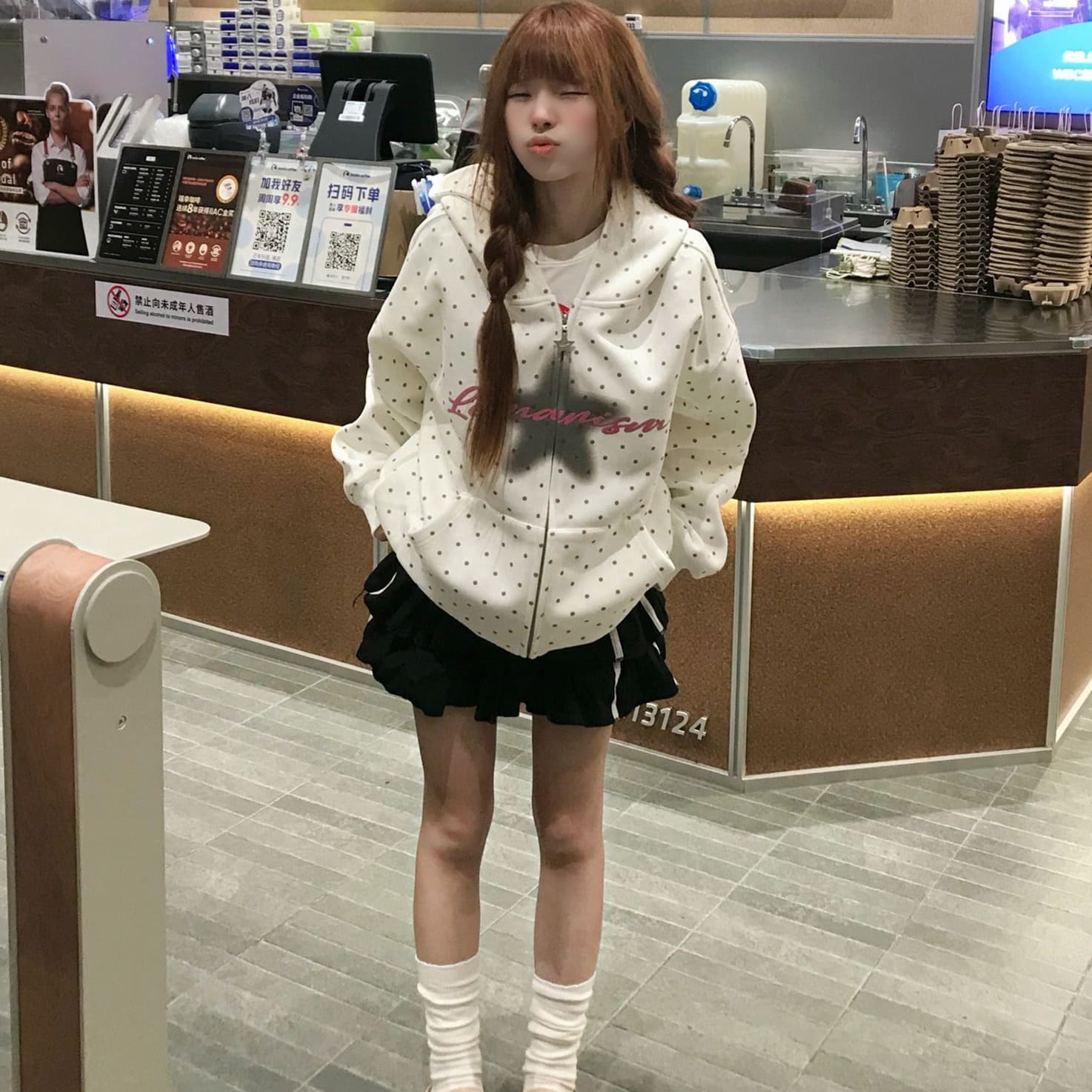 얇은 스타일 발 330 그램 백금 지퍼 이후 패키지 칼라 순수한 Mianhua 면 복합 후드티 여성 이미지 5