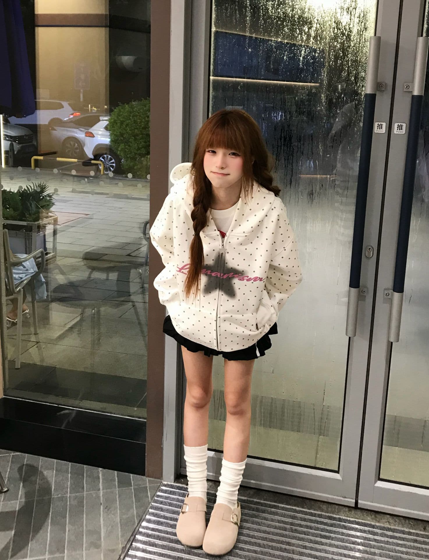 얇은 스타일 발 330 그램 백금 지퍼 이후 패키지 칼라 순수한 Mianhua 면 복합 후드티 여성 상세 이미지 2