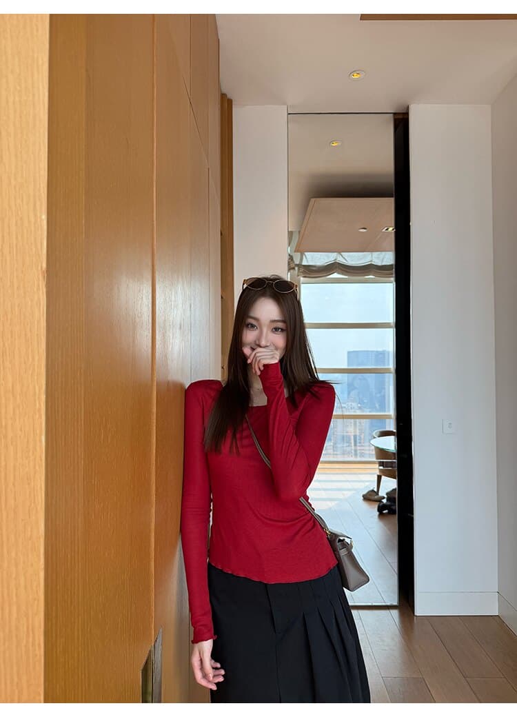 사람들 면 작은 예쁜 허리 주머니 tee 마이크로 볼륨 측면 u 칼라 몸매 가꾸기 라이 경기 서울 주간 실크 티셔츠 여성 가을 상세 이미지 14