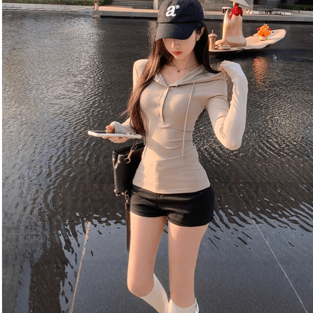 한 부서 조기 가을 스트라이프 후드 티 스웨터 여성 루즈핏 느긋한 긴팔 재킷
