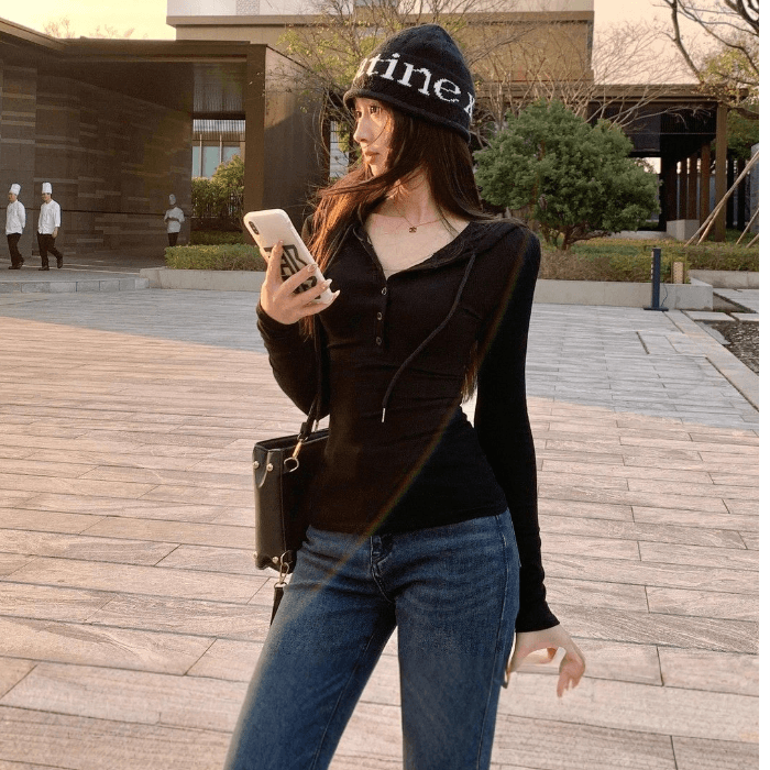 한 부서 조기 가을 스트라이프 후드 티 스웨터 여성 루즈핏 느긋한 긴팔 재킷 상세 이미지 1