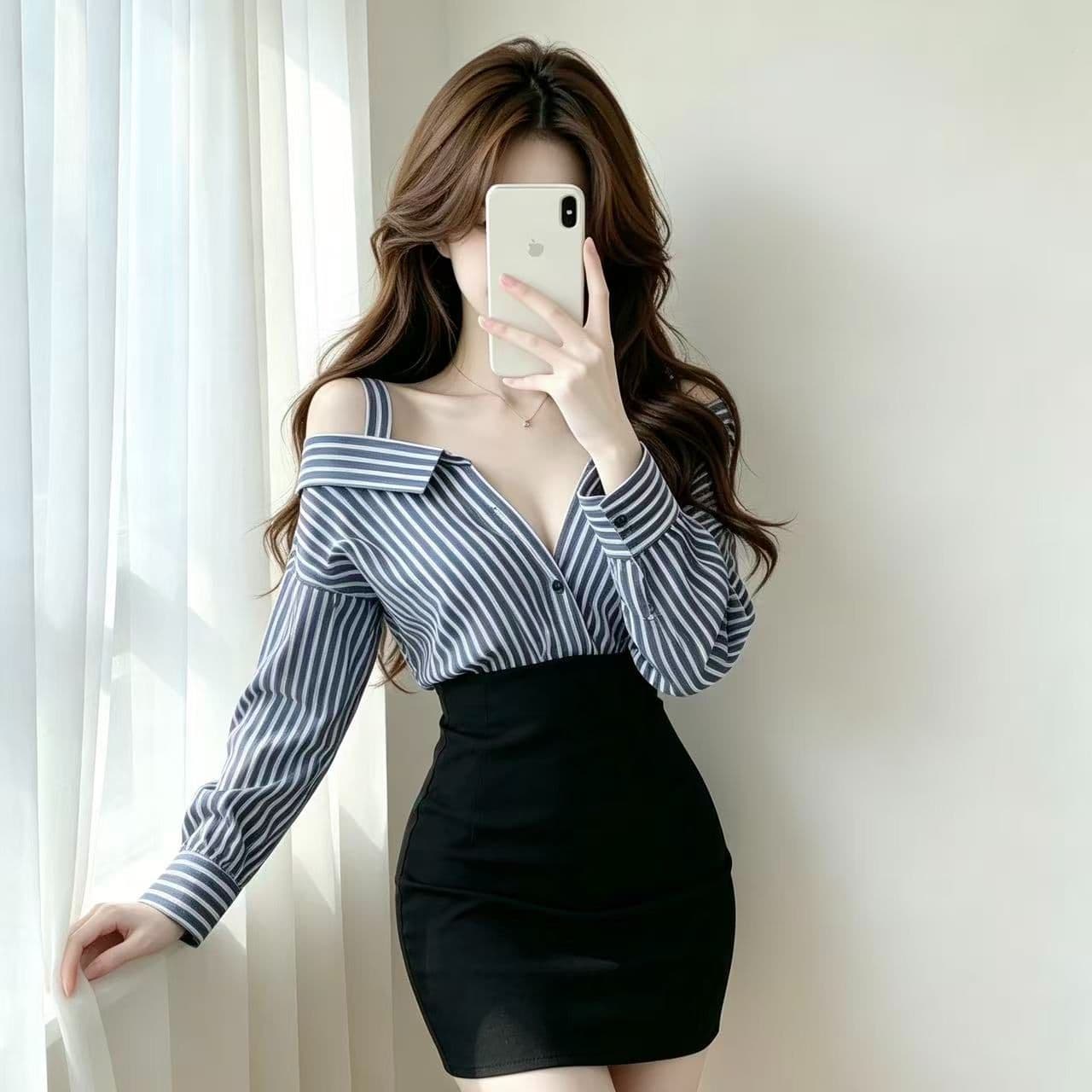긴팔 셔츠 여성 드레스 가을 타이트 타이트 스커트 인사이드 가져 가라. 만나는 미니 스커트 2026 새로운 품격 허리 수축 치마 이미지 2