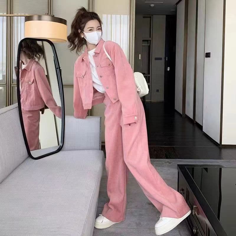 빅 사이즈 지방 mm 스포츠 슈트 여성 봄 가을 새로운 트렌드 패션 재킷 와이드 레그 팬츠 캐주얼 투피스 세트