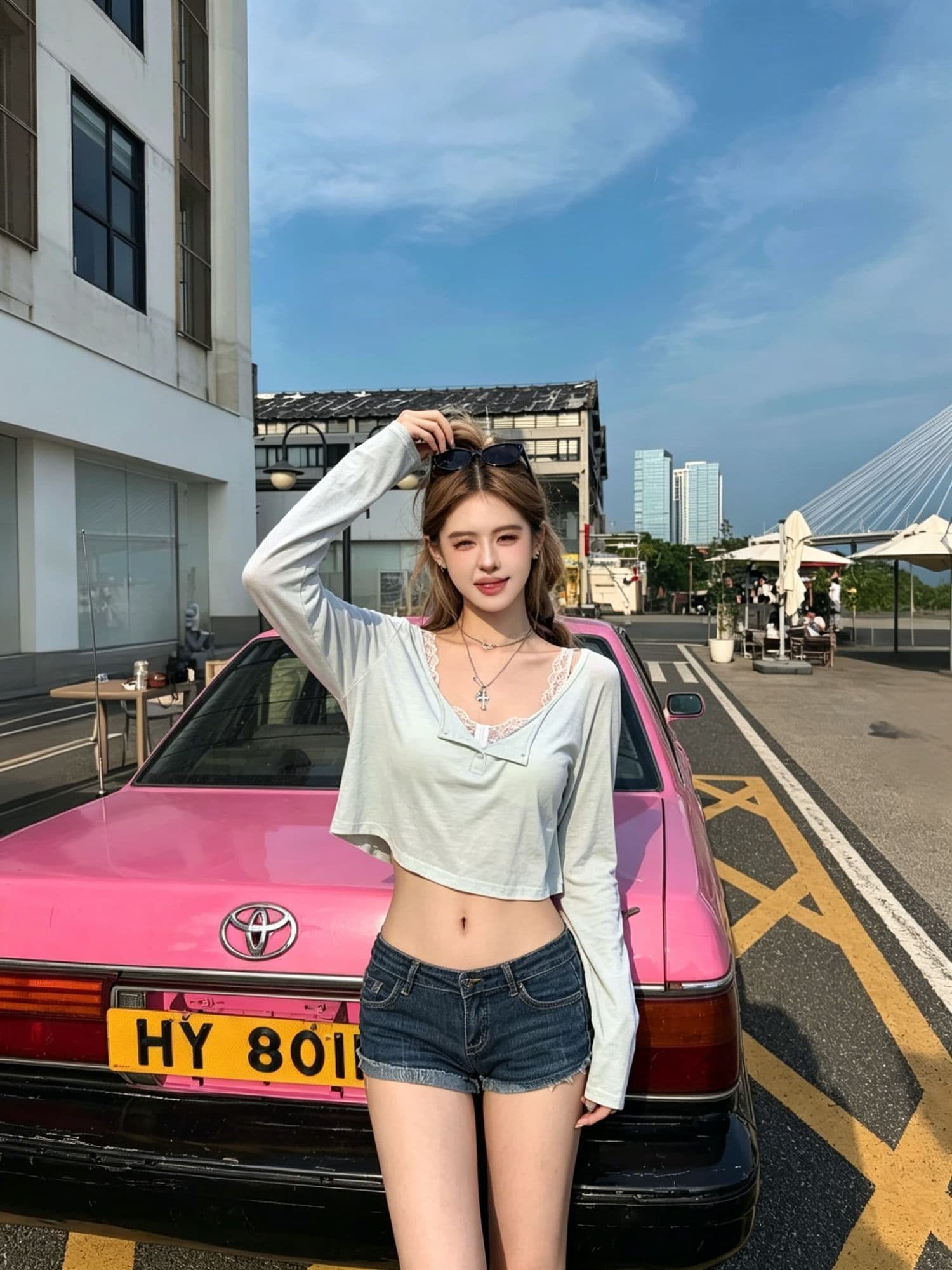 여름 느긋한 바람 하이웨이스트 이슬 허리 긴팔 티셔츠 여성 V넥 반 개방 버클 얇은 스타일 마이크로 ~을 통해 루즈핏 쇼트 스타일 자외선 차단 블라우스 이미지 3