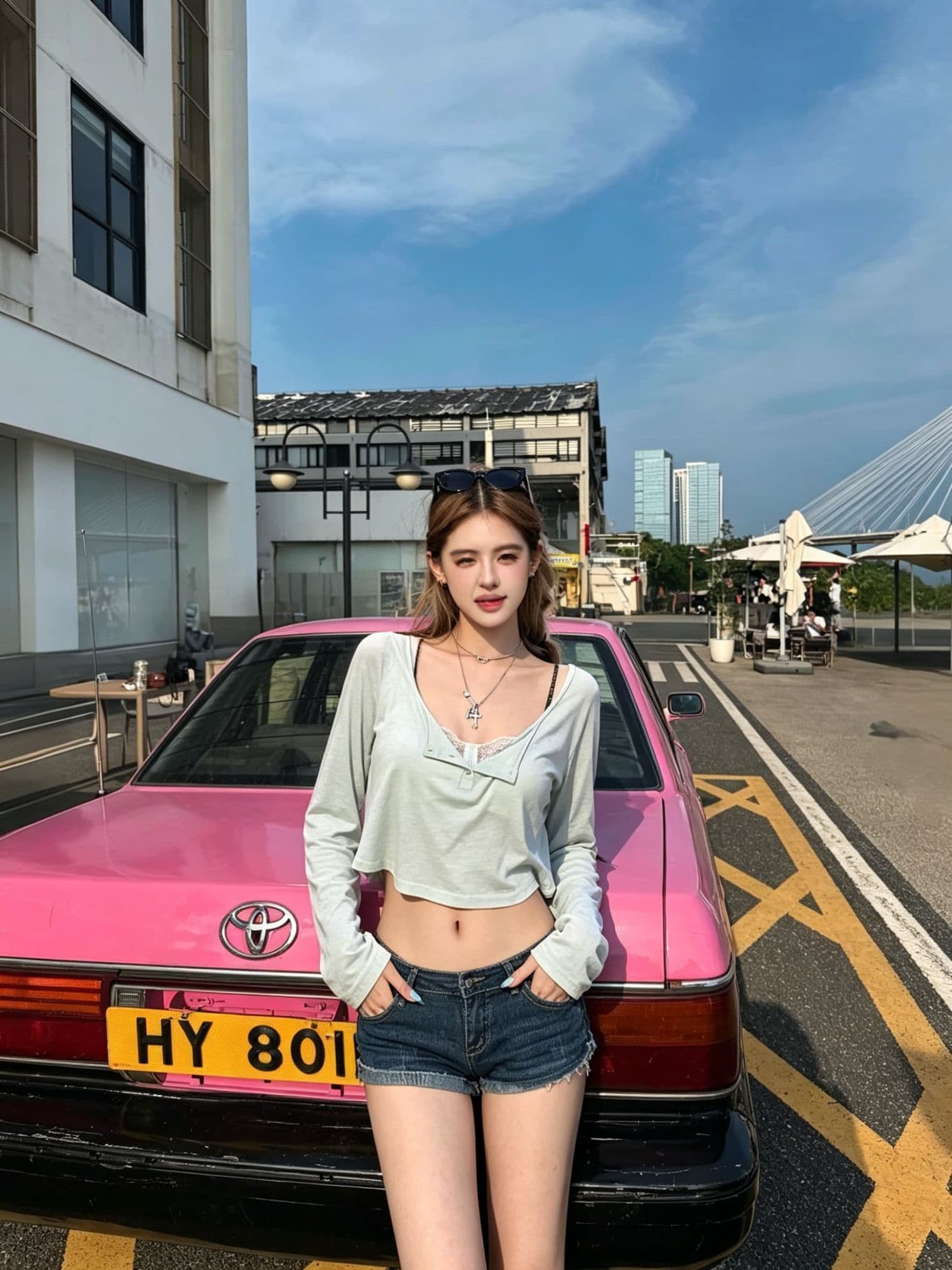 여름 느긋한 바람 하이웨이스트 이슬 허리 긴팔 티셔츠 여성 V넥 반 개방 버클 얇은 스타일 마이크로 ~을 통해 루즈핏 쇼트 스타일 자외선 차단 블라우스 상세 이미지 2