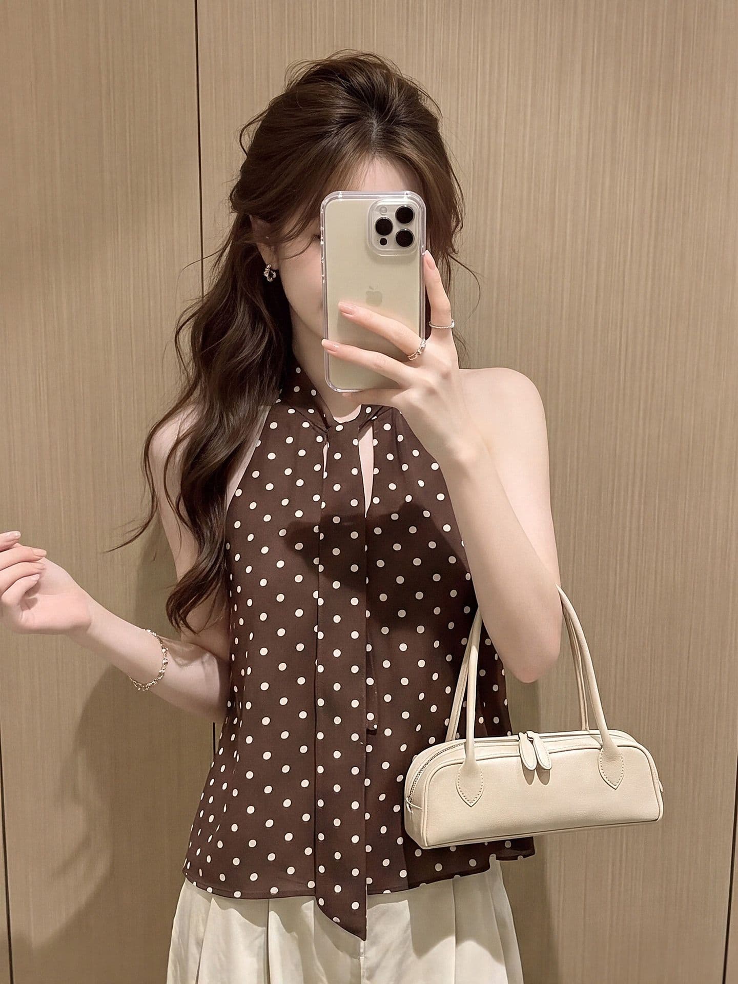 루즈핏 느긋한 바람 프랑스식 민소매 도트 무늬 여성 셔츠 여름 새로운 커피 색상 같이 갔다. 조금만 있으면 웨이브 루즈핏 품격 맨위 상세 이미지 1