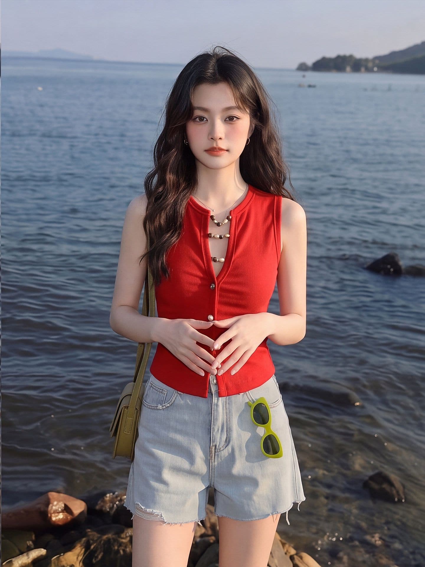 레트로 손 솔기 비즈 깊은 v 니트 조끼 여성 여름 눈길을 끄는 트로피컬 바람 민소매 작은 대중 디자인 센스 작은 맨위 상세 이미지 3