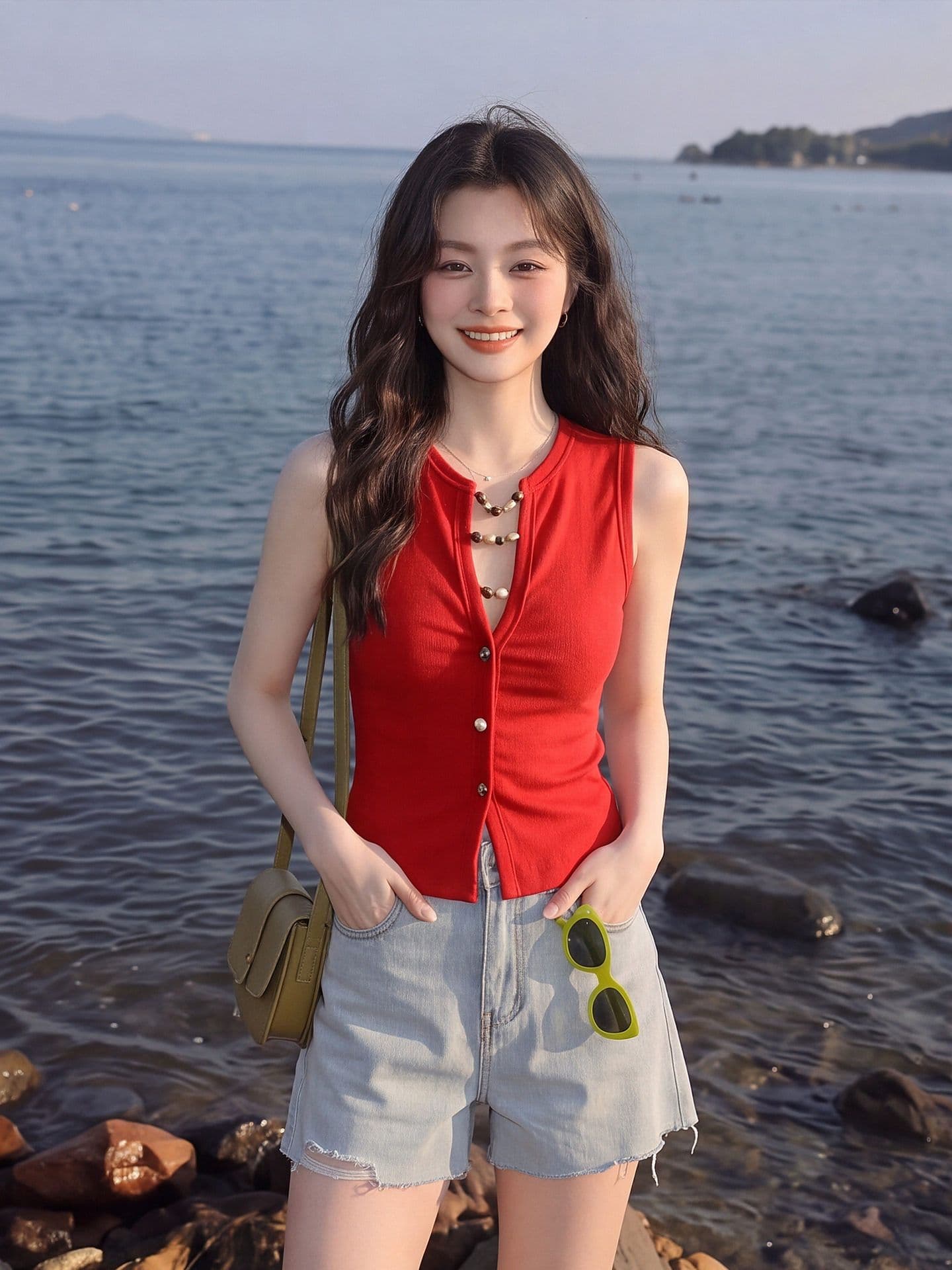 레트로 손 솔기 비즈 깊은 v 니트 조끼 여성 여름 눈길을 끄는 트로피컬 바람 민소매 작은 대중 디자인 센스 작은 맨위 상세 이미지 4