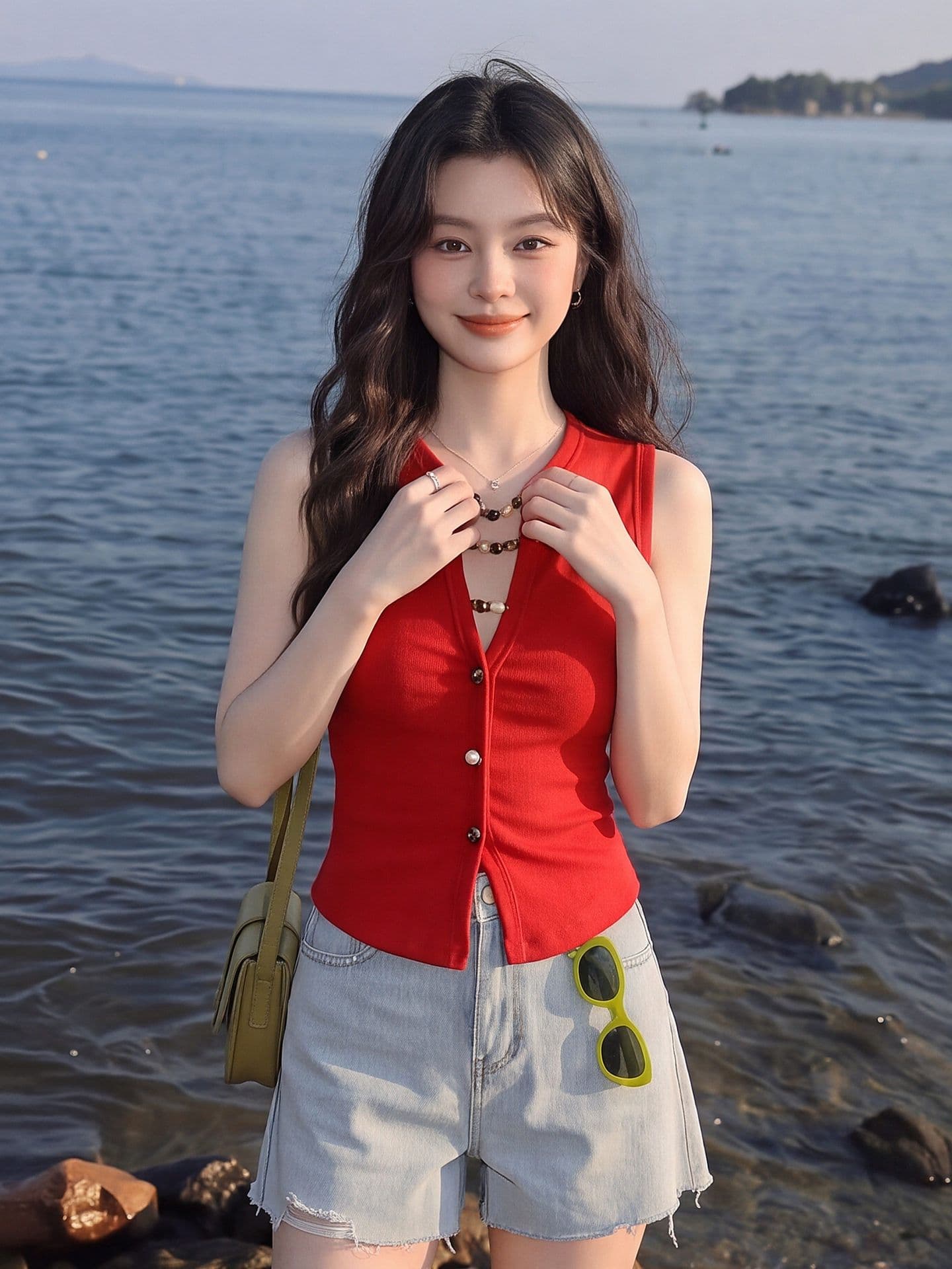 레트로 손 솔기 비즈 깊은 v 니트 조끼 여성 여름 눈길을 끄는 트로피컬 바람 민소매 작은 대중 디자인 센스 작은 맨위 상세 이미지 5