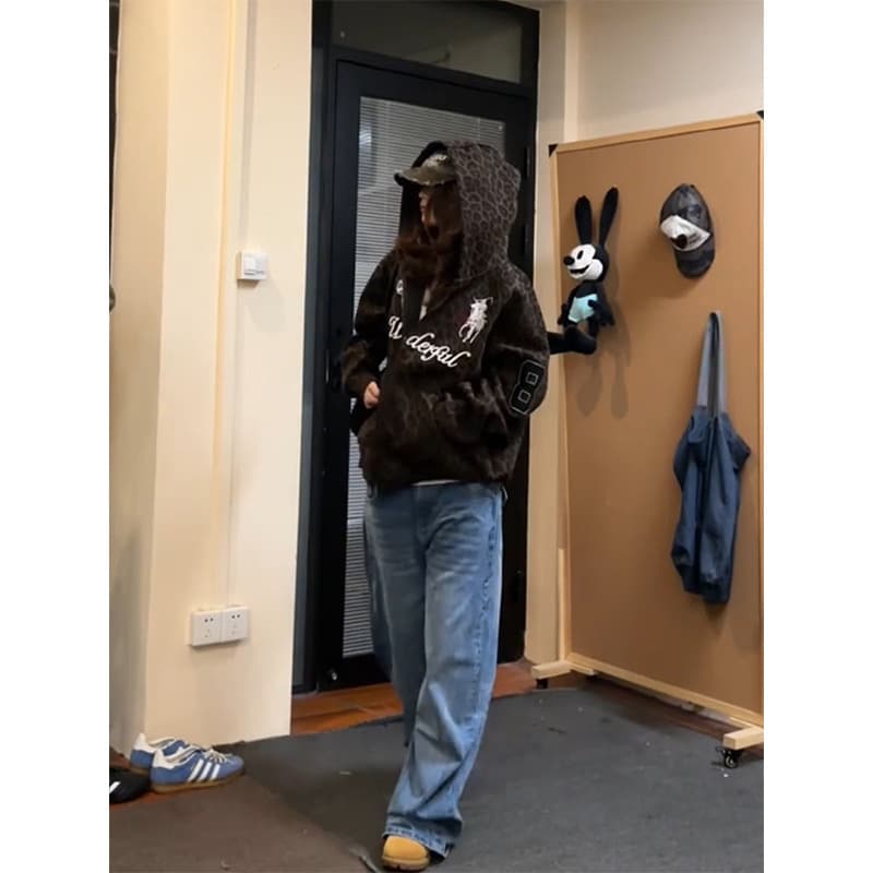 원본 것 원본 자수 이후 패키지 칼라 순수한 Mianhua 면 복합 우유 실크 은 여우 플러시 후드티 상세 이미지 4
