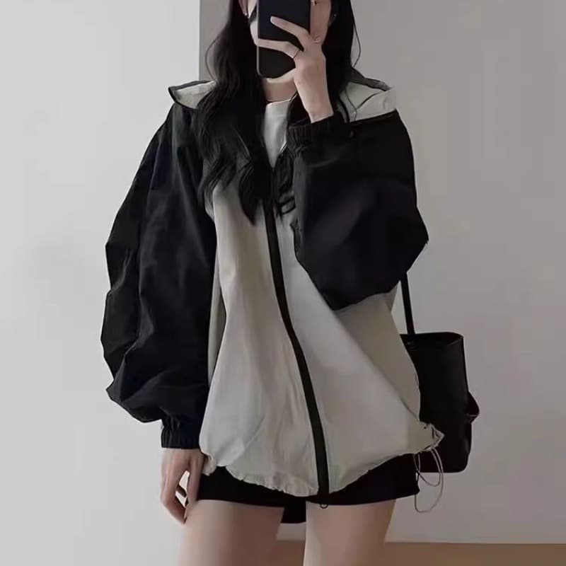 패치워크 색상 얇은 스타일 자켓 여성 코트 2027 봄 여름 새로운 레트로 야외 루즈핏 얇고 가벼운 통기성 자외선 차단 의류 여성 이미지 5