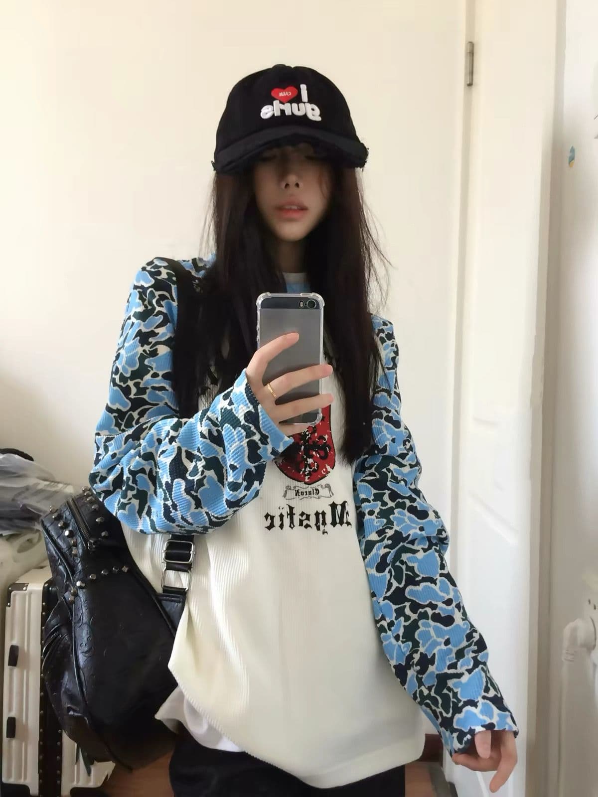 250그램 6535 후아 남편 그리드 봄 가을 신제품 후아 남편 그리드 프린트 긴팔 티셔츠 루즈핏 라운드 넥 상세 이미지 2