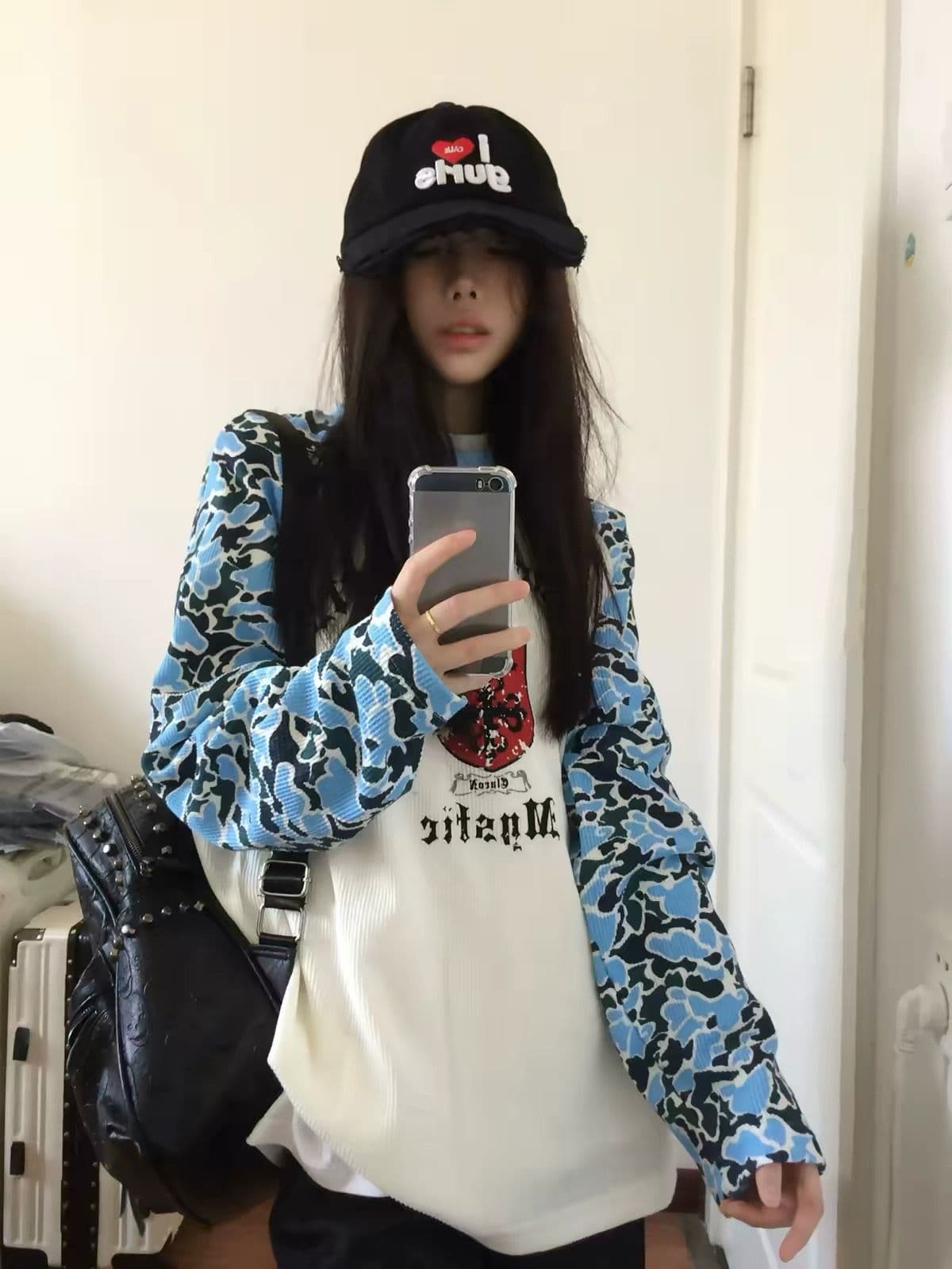 250그램 6535 후아 남편 그리드 봄 가을 신제품 후아 남편 그리드 프린트 긴팔 티셔츠 루즈핏 라운드 넥 상세 이미지 6
