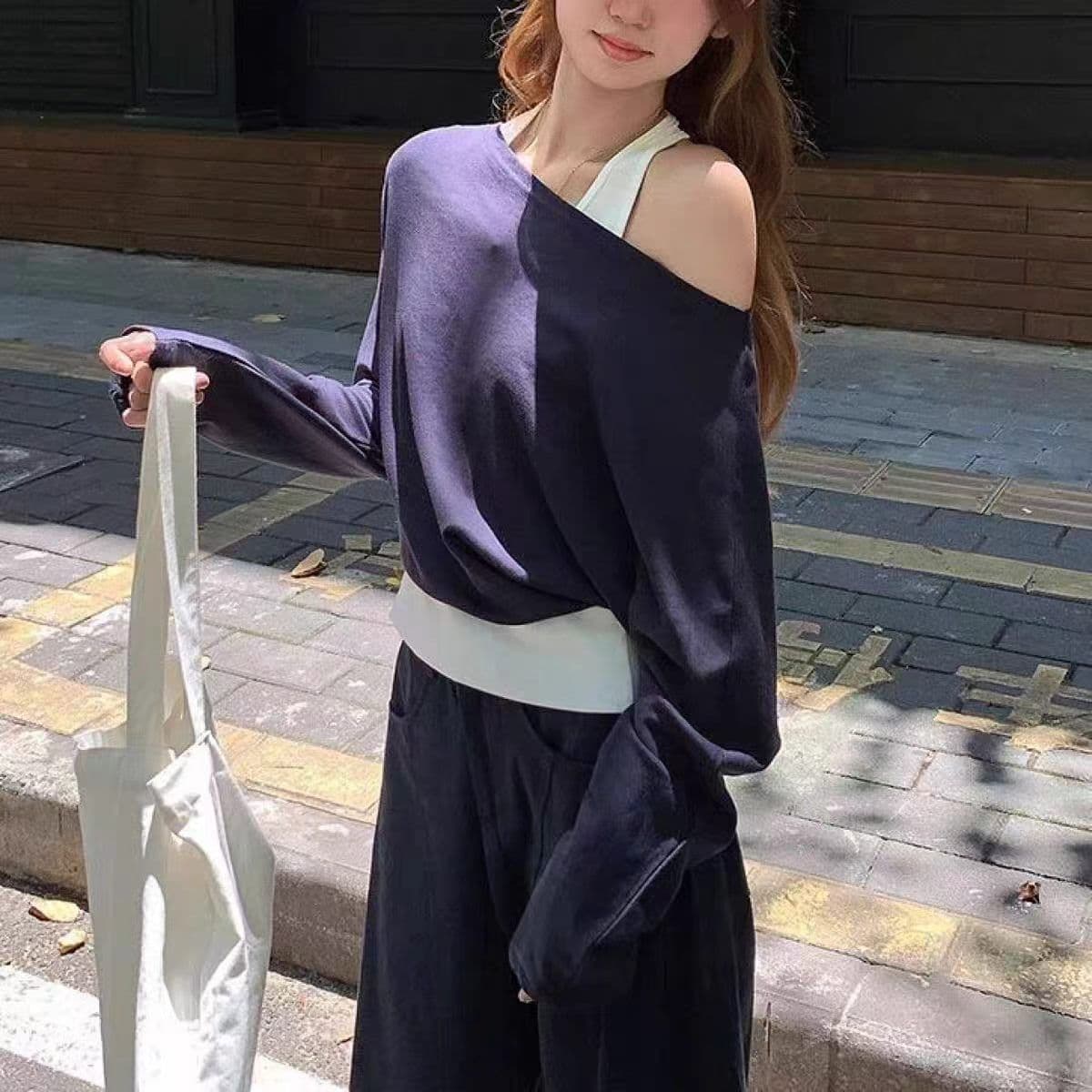 원본 원단 행침 목 조끼 긴팔 블라우스 페이크 레이어드 여성 세트 이른 가을 핫걸 외국 가스 슬림해 보이는 맨위 이미지 4